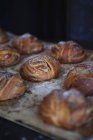 Close up shot of fresh baked cardamon buns — Stock Photo