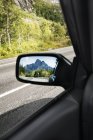 Close-up of reflection in rear view mirror — Stock Photo