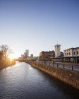 Malmo old town bluildings and water canal at sunset — Stock Photo
