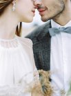 Bride and groom face to face — Stock Photo