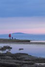 Donna con cane in piedi sulla riva, regno di Svezia — Foto stock
