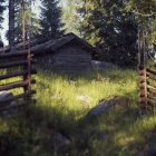 Vista frontale di cottage in legno nella foresta — Foto stock