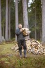 Людина, що несе дрова, диференційований фокус — стокове фото
