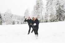 Молодая пара борется снежком — стоковое фото