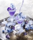 Fresh frozen desserts with blueberries and blue flowers — Stock Photo