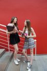 Дівчата-підлітки розмовляють поза школою — стокове фото