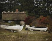 Antigua cabaña y botes, parque nacional stenshuvud - foto de stock