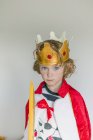 Portrait of boy in kings costume, selective focus — Stock Photo
