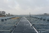 Schnee auf Seebrücke unter bedecktem Himmel, blekinge county — Stockfoto