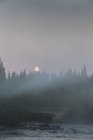 Rivière de forêt brumeuse au coucher du soleil, comté de Vasterbotten — Photo de stock