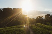 Rayo de sol sobre el muro de la ciudad en Visby, enfoque selectivo - foto de stock