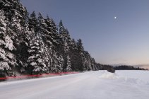 Живописный вид на световую трассу на зимней дороге — стоковое фото