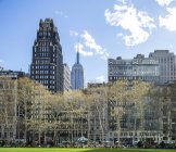 Bryant Park in New York City with skyscrapers in background — Stock Photo