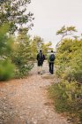 Rear view of couple hiking outdoors — Stock Photo