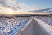 Сельская дорога зимой, селективное внимание — стоковое фото
