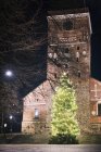 Árbol de Navidad frente a la Catedral de Turku por la noche - foto de stock
