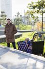 Father driving son in urban park, selective focus — Stock Photo