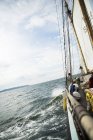 View of sea from sailboat, selective focus — Stock Photo