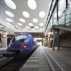 Illuminated train station interior, sweden — Stock Photo
