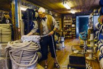 Rope maker in shop, selective focus — Stock Photo