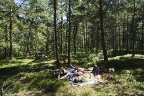 Young men lying in forest in Djurgarden, Sweden — Stock Photo