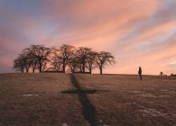 Person at Woodland Cemetery at sunset in Sodermanland, Sweden — Stock Photo