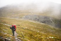Man hiking up hill at Pallas-Yllastunturi National Park in Lapland, Suécia — Fotografia de Stock