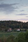 Malerischer Blick auf Häuser durch Felder und Wald — Stockfoto