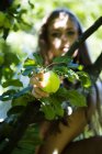 Adolescente menina segurando maçã, foco em primeiro plano — Fotografia de Stock