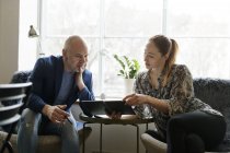 Businesspeople talking in office, selective focus — Stock Photo