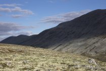 Hombre de pie por la colina en el Parque Nacional Rondane, Noruega - foto de stock