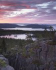 Klippen und Wald an der Ostsee bei Sonnenuntergang im Skuleskogen Nationalpark, Schweden — Stockfoto