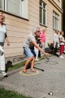 Senior people playing petanque outdoors — Stock Photo
