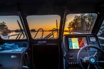 Cockpit of boat at sunset — Stock Photo