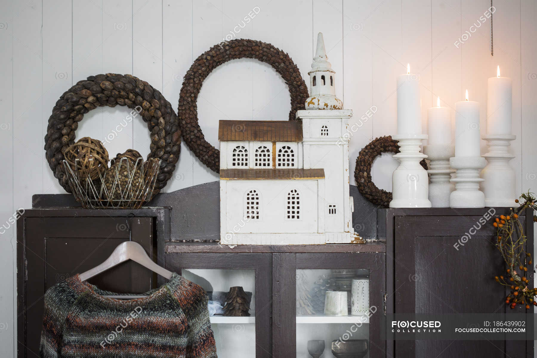 Christmas Decorations On Cabinet In Living Room Drawing Room