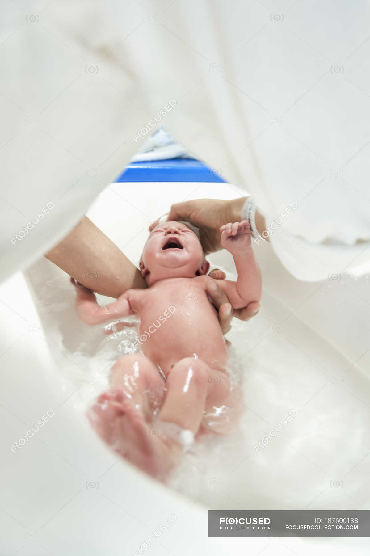 bathing a newborn baby girl