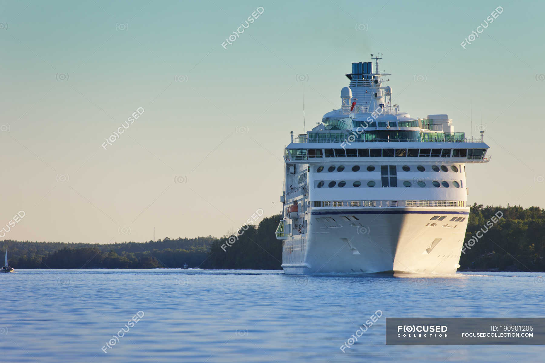 Cruise Ship Moving On Sea In Morning Sunlight Archipelago Baltic Sea Stock Photo 190901206