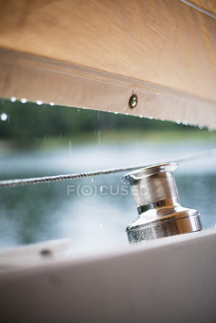 Close-up of boat cleat with defocussed background — Stock Photo