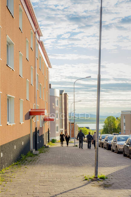View of residential district and people in background — Stock Photo