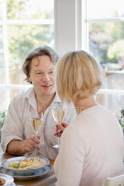 Couple eating romantic lunch, selective focus — Stock Photo