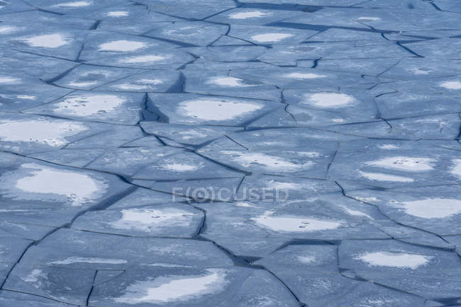 Вид на тріснутий лід на поверхні води — стокове фото