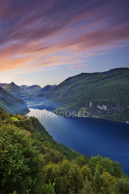 Elevated view of narrow patch of sea among mountains — Stock Photo