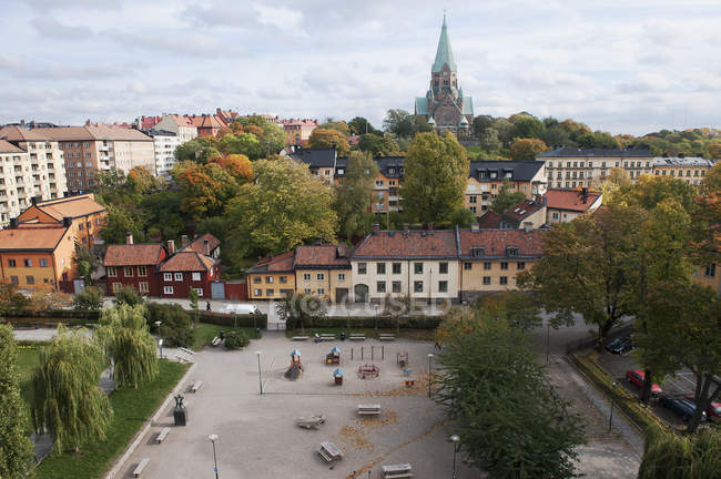Vista elevada da Praça da Ilha Sodermalm em Estocolmo — Fotografia de Stock