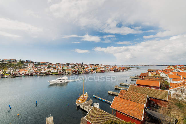 Aerial view of fishing village in Sweden — Stock Photo