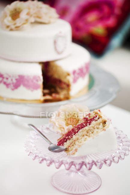 Close up shot of piece of layered cake — Stock Photo