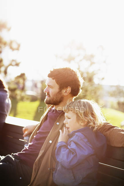 Father and son outdoors, selective focus — Stock Photo