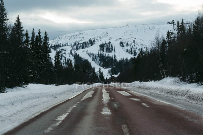 Vista panorâmica da estrada de inverno em Vemdalen, Suécia — Fotografia de Stock