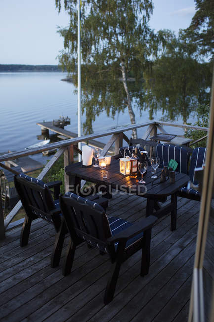 Outdoor furniture on deck, Norra Lagno — Stock Photo