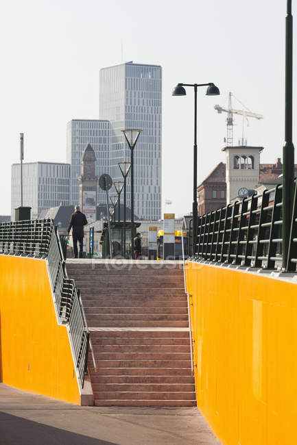Malmo Central station steps and buildings in background — Stock Photo