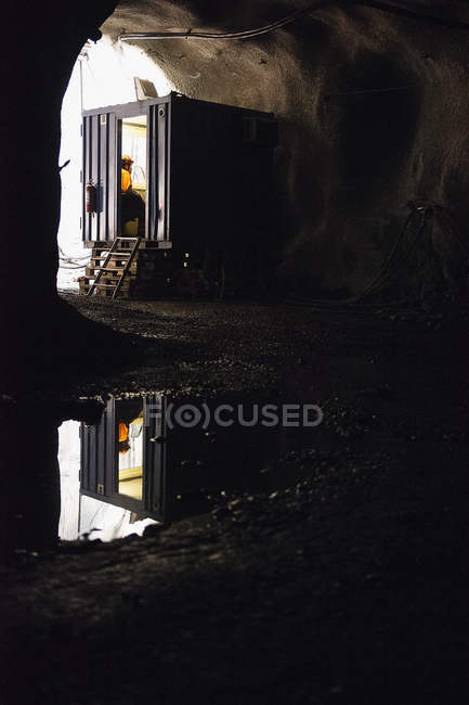 Vista lateral del minero trabajando bajo tierra - foto de stock
